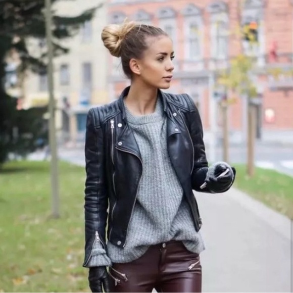 ZARA TRAFALUC Real Sheep Leather Biker Moto Jacket size XS black!!!! - Picture 4 of 12